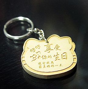 原木雕刻鑰匙圈【單面-凱蒂造型】6X4cm 